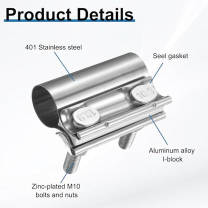 HARFINGTON Exhaust Clamp 1.18" Stainless Steel Lap Joint Band Clamp Exhaust Pipes Connection with M10x54 Screws for Car Muffler Elbow Pipes - size: 1.18 inch