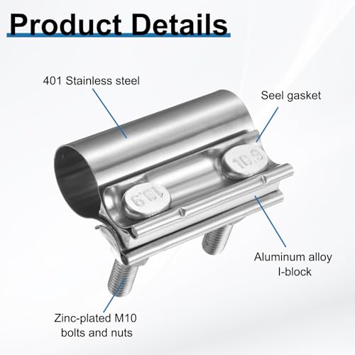 HARFINGTON Exhaust Clamp 1.38" Stainless Steel Lap Joint Band Clamp Exhaust Pipes Connection with M10x54 Screws for Car Muffler Elbow Pipes - size: 1.38 inch