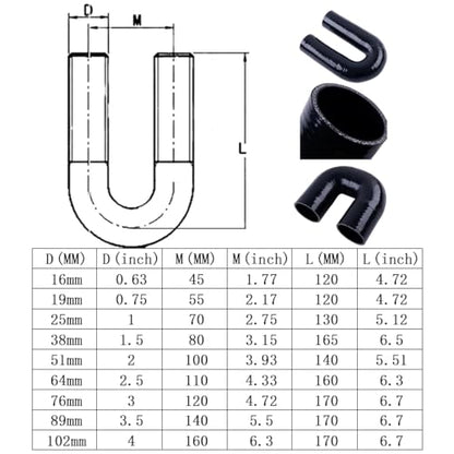 180 Degree Coupler U Bend Shape Elbow Silicone Hose Pipe ID 3/4"(19mm) Thicknesses 4-ply(5.4mm) Reinforced for engine turbo Air intake boots coupling intercooler throttle body Industrial tube - size: ID19