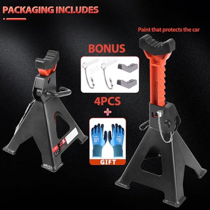 Car Jack Stands 3 Ton (6,600 lbs) with Double Locking Large Foot Base Gloves,Heavy Duty Car Jack Stand with Rubber Pads, Adjustable 11.22"-16.54" Jack Stands for Trucks,SUV, MPV,Home Garage,1 Pair - size: 3T+Rubber Pads+Gloves