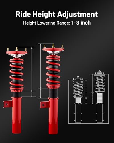 EVIL ENERGY Coilovers Compatible for Volkswagen GTI 2006-2009, for VW Golf 2003-2007, Height Adjustable Lowering Kit, Twin-Tube Coilover Suspension Kit for Comfortable Ride, Red