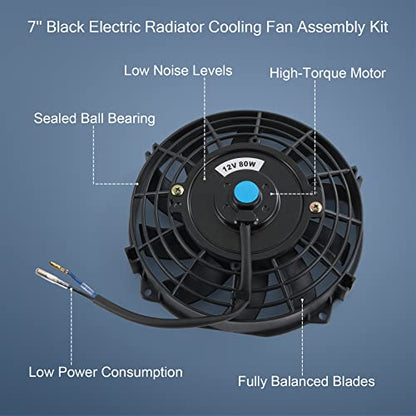 JDMSPEED New Universal 12V Slim Electric Radiator Cooling Fan Push Pull 7" Inch Mount Kit Black 10 Blades - color: Black, size: 7 Inch