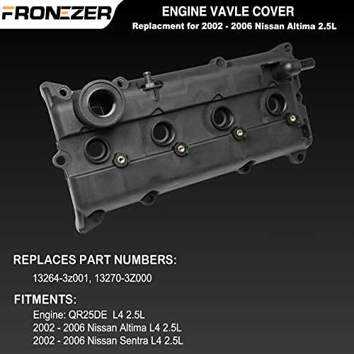 Engine Valve Cover with Gaskets, Bolts, Oil Filler Cap, PCV Valve, Spark Plug Tube Seals Compatible with 2002-2006 Nissan Sentra Altima QR25DE 2.5L Replaces# 13264-3Z001 13264 3Z001 264-982