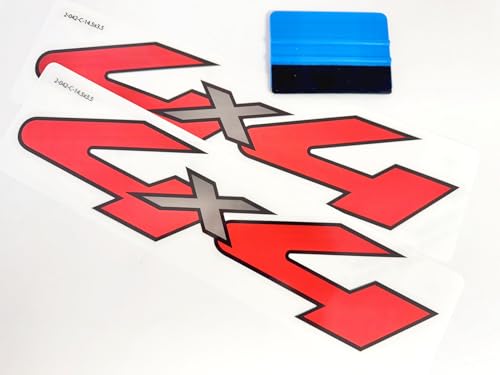 2 Pieces - Red 4x4 Four Wheel Drive Stickers Replacement for Off Road Vehicle, Truck Bed Decals, SUV, Weatherproof, Size 14,5 x 4 inch - color: Red