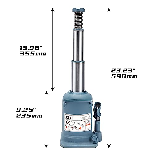 BAOSHISHAN 12 Ton Double Ram Bottle Jack 9.25" to 23.23" Lift Range - size: 12 Ton (High Lift)