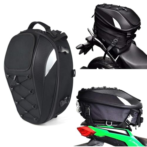 Motorcycle Tail Bag,Waterproof Seat Bag,Dual Use Backpack With Cargo Net - color: Black(Tailbag)