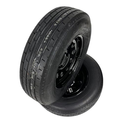2-PACK ST205/75R15 TRAILQUEST RADIAL TRAILER TIRE ON RIM, LOAD RANGE C 6 PLY, ON 5 LUG BLACK MODULAR STYLE WHEEL WITH 5X4.5" BOLT PATTERN. REPLACES F78 OR D15 - INCLUDES WARRANTY