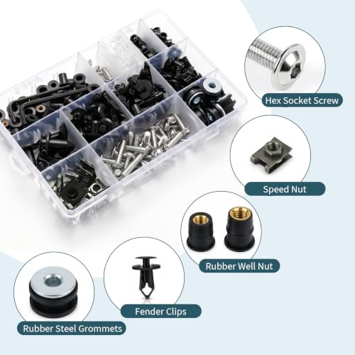 397PCS Motorcycle Fairing Bolt Kit M4 M5 M6 Stainless Steel Rubber Well Nut - color: chrome