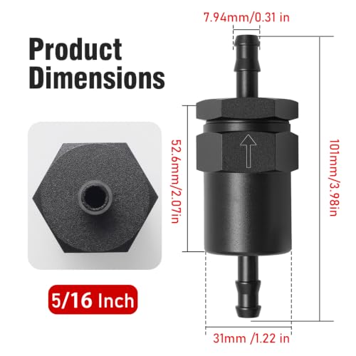 MDEOOSKY 5/16 Inch Billet Inline Fuel Filter, 30 Micron Aluminum Filter, High Flow Rate, Reusable Design - size: 5/16 inch