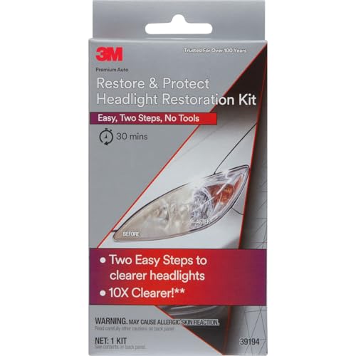 3M Auto Restore and Protect Headlight Restoration Kit, Use On Plastic Lenses, Headlights, Taillight, Fog Lights and More, Includes Sanding Discs, Headlight Clear Coat Wipes, Foam Pad and Glove (39194) - size: 1 Kit
