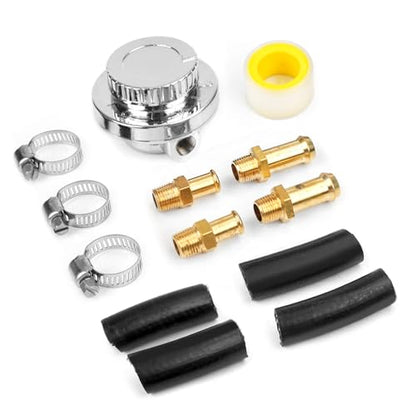 BHB Zinc alloy Universal adjustable Fuel Pressure Regulator 1-5 PSI kit for Single carburetor and dual carburetor FPR with rubber hoses steel clamps brass fittings for 8mm and 10mm fuel lines - size: 1-5 PSI kit