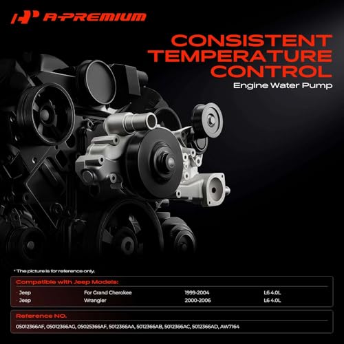 A-Premium Engine Aluminum Water Pump (6Cyl 4.0L) Compatible with Jeep