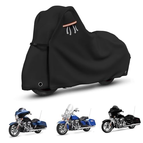 STARTWO Motorcycle Covers with Side Box Waterproof Outdoor for Harley Davidson Touring Models Road King,Road Glide,CVO Street Glide,Low Rider-ST,Electra Glide, and Most Motorcycles 108"x43"x55" Black - size: Side Box