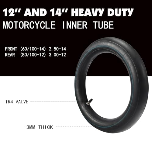 Motorcycle Heavy Duty Inner Tubes,Front 60/100-14 2.50-14 Rear 80/100-12 3.00-12 Inner Tube for CRF70 CRF110 KLX110 TTR90 PW80 RM60 RM65 TaoTao DB14 SSR Apollo Coolster Dirt Pit Bike