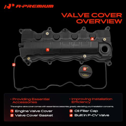 A-Premium Engine Valve Cover, with Gasket, Compatible with Honda Civic 2006-2015, HR-V 2016-2019, L4 1.8L SOHC, Replace # 12310RNAA01, 12310RNA