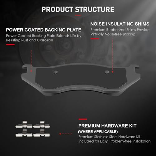 cciyu D966 D967 Brake Pads w/Hardware Front Rear Disc Brake Pad Set - size: Front[D966] + Rear[D967]
