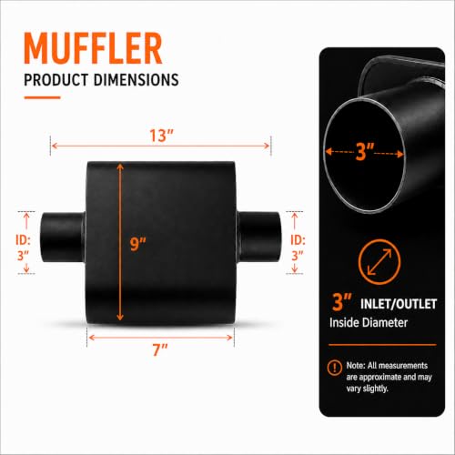 Pair of 3" ID Center/Center Single Chamber Mufflers, Aluminized Steel - color: BLACK, size: 3 Inch