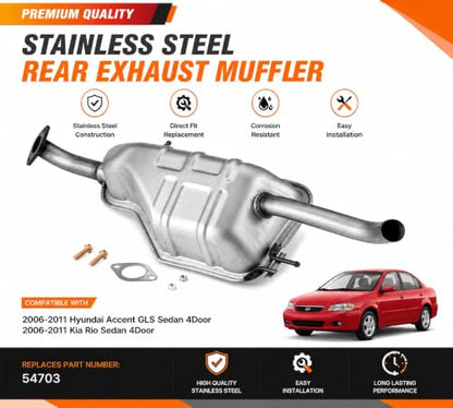 54703 Rear Exhaust Muffler for 2006-2011 Hyundai Accent/Kia Rio HY01 - size: D-HY01