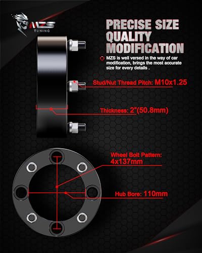 MZS 4x137 Wheel Spacers 2" M10×1.25 110mm for Defender HD5 HD8 HD10 4Pcs