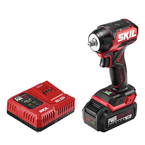 SKIL PWR CORE 20 Brushless 20V 3/8-Inch Compact Impact Wrench Kit with 3-Speed & Halo Light, Includes 2.0Ah Battery and PWR Jump Charger - IW6739B-10 - style: Impact Wrench Kit_compact