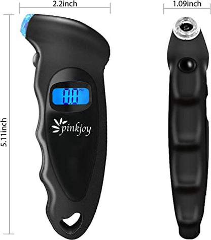PINKJOY Digital Tire Pressure Gauge 150 PSI, 4 Settings, Tire Gauge for Car, Truck, Motorcycle, Bicycle with Backlit LCD and Non-Slip Grip (Black) - color: Black 1 Pack