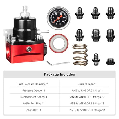 Fuel Pressure Regulator, 20-120PSI 6AN EFI Bypass Return Adjustable, with Replacement Spring(20-75PSI, 75-120PSI)