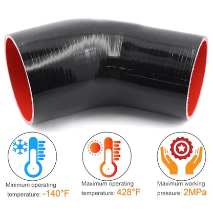 45 Degree ID 3-1/2 to 4 inches Elbow Silicone Reducer Coupler Hose 4 Ply Polyester Reinforcement with 2 Steel T Clamps for Intercooler Turbo Intake Pipe - size: 45° 3.5-4"
