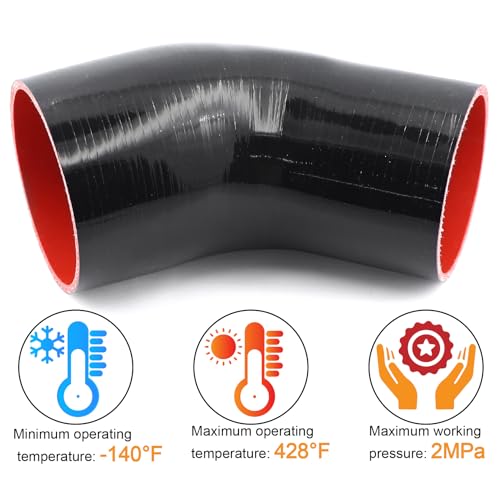 45 Degree ID 3-1/2 to 4 inches Elbow Silicone Reducer Coupler Hose 4 Ply Polyester Reinforcement with 2 Steel T Clamps for Intercooler Turbo Intake Pipe - size: 45° 3.5-4"
