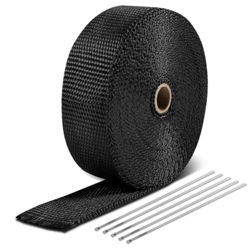 DNA MOTORING 2" x 50' Exhaust Header Wrap Heat Wrap for exhaust pipes, Exhaust Tape Pipe Heat Tape for Motorcycle Fiberglass Heat Shield Tape with 5pcs Stainless Ties, 1 Roll, Black, WRAP-50-ZIP-BK-1P - color: Black, size: 50 Feet