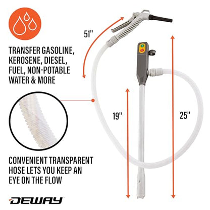 Deway Stick Fuel Pump, Trigger Nozzle, 51in Clear Hose, 4-AA, 3.2 GPM - style: Hand-Trigger Nozzle