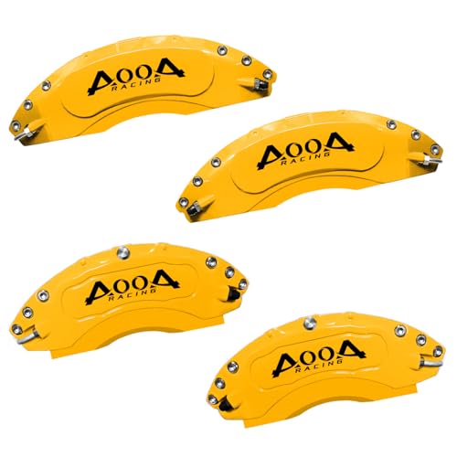 AOOA Yellow with Black Logo Caliper Covers Disc Brake Caliper Covers Caliper Paint Fit for KIA Telluride 2020-2025（front and rear） - color: yellow with black logo
