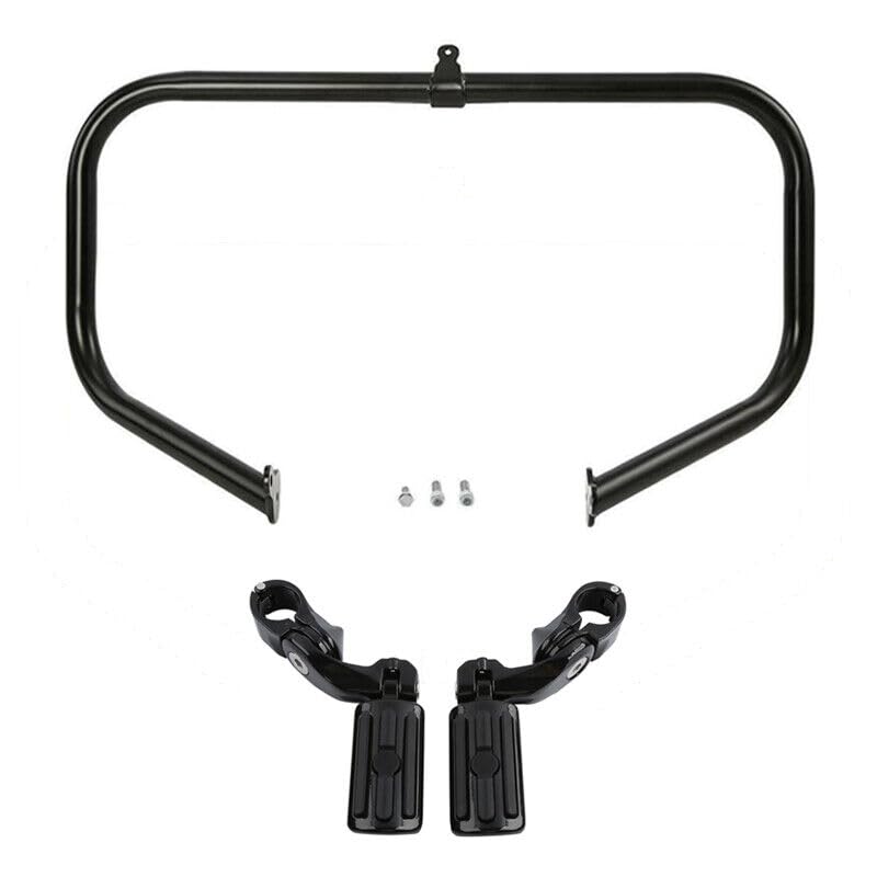TCT-MOTORPARTS 1 1/4" Highway Engine Guard Crash Bar & Foot Pegs Fit for Harley Road King Glide Street Electra Glide Ultra FLHT FLHX FLHR 2009-2024 - color: Black Engine Crash Bar+Footpegs #2