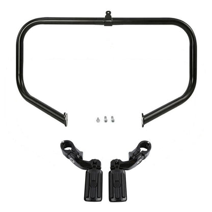 TCT-MOTORPARTS 1 1/4" Highway Engine Guard Crash Bar & Foot Pegs Fit for Harley Road King Glide Street Electra Glide Ultra FLHT FLHX FLHR 2009-2024 - color: Black Engine Crash Bar+Footpegs #2