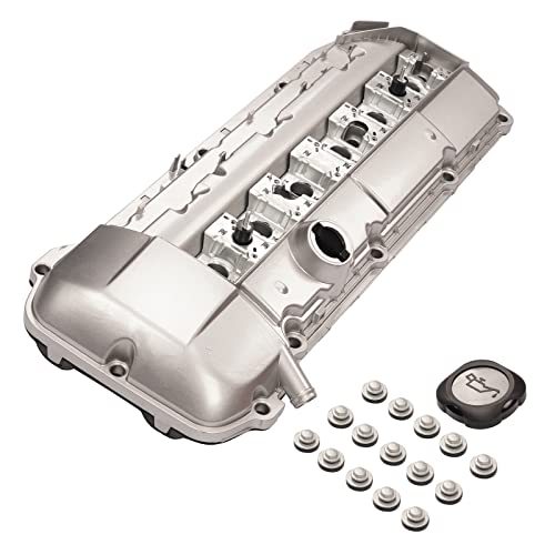 Aluminum Valve Cover Replacement for BMW 323i 323Ci 325i 325Ci 328i 328Ci 330i 330Ci 330Xi 525i 528i 530i X5 Z3 M52 M54 2.5L 2.8L 3.0L (with Gasket & Bolts) 11121432928 - size: 11121432928