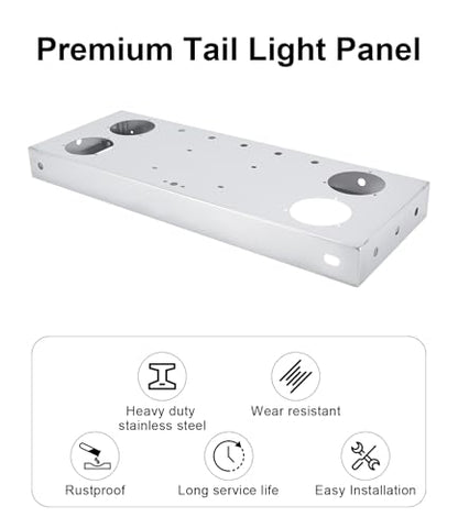 Tail Light Panel Stainless Steel Chrome Finish with Four 4.49" and Sixteen 0.67" Round Light Cutouts, Rear Center Light Panel with a Backing Panel for Semi Truck Trailers - style: 4x4.49" & 16x0.67" Round Holes-B