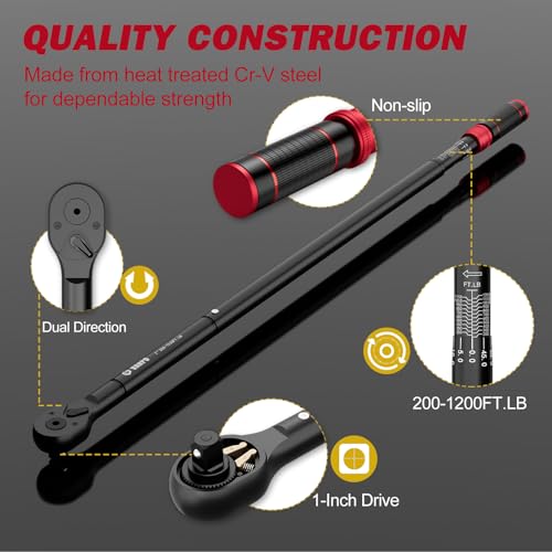 VANPO 1-Inch Drive Click Torque Wrench, 200-1200 Ft-Lb for Trucks - size: 1-Inch (200-1200 Ft-Lb / 271-1626 Nm)