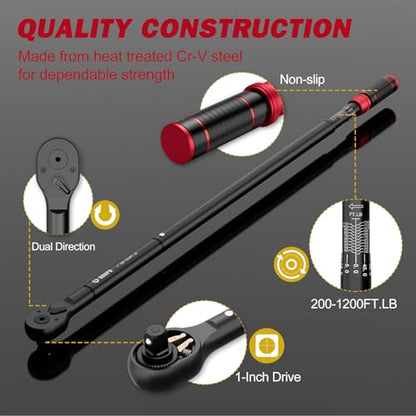 VANPO 1-Inch Drive Click Torque Wrench, 200-1200 Ft-Lb for Trucks - size: 1-Inch (200-1200 Ft-Lb / 271-1626 Nm)