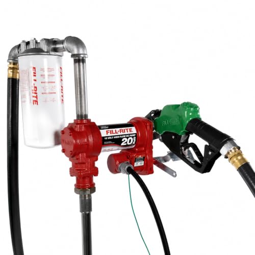 Fill-Rite FR4210HBFQ 12V 20 GPM Fuel Transfer Pump with Standard Filter Package - Gasoline, Diesel, Kerosene, Ethanol Blends, Methanol Blends & Biodiesel - style: Large Filter Package & Green Hi-Flow Nozzle