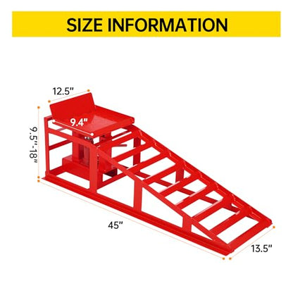 Car Ramps 12,000lbs Capacity – Heavy Duty Low Profile Steel Lift Ramps (2 Pack) with Adjustable Height 9.5" to 18" for Trucks, Trailers, SUVs & Garage Vehicle Repairs-Red