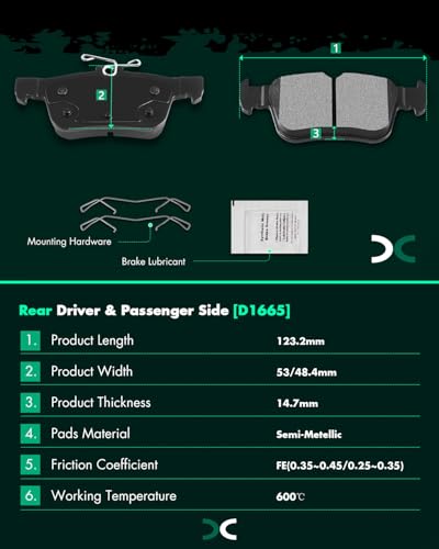 SCITOO Disc Brake Pads Sets Semi-Metal 8pcs Fit For Ford For Fusion 2013-19 - size: Front D1653 & Rear D1665