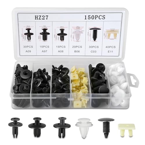 DNA Motoring 150pcs Bumper Retainer Clips, Bumper Fastener Rivet Clips Fasteners Push Retainer Kit Auto Push Pin Rivets Set Compatible with Honda, Ford, 1595864, 90189-06010, TOOLS-00734 - style: 150pcs