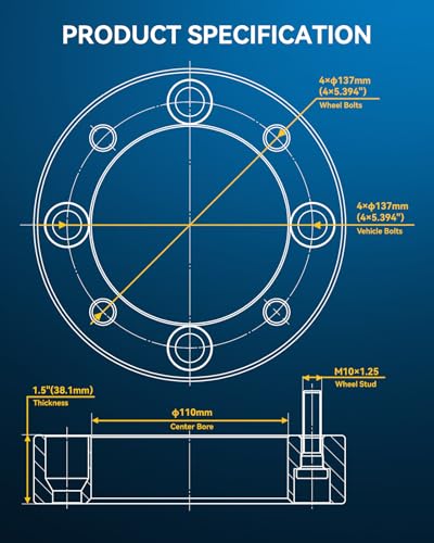 PHILTOP 4X137mm Lug-Centric ATV Wheel Spacers 1.5" for Defender MAX HD10 XT - color: Black, size: 4X137mm-110mm-M10x1.25-38.1mm-4pcs