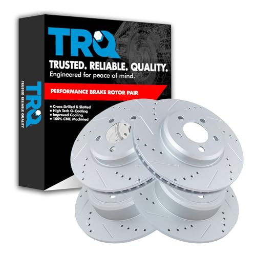 TRQ Performance Front and Rear Brake Rotor Set G Coated Drilled and Slotted - style: BRA13972