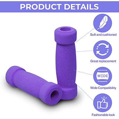 AlveyTech Handlebar Foam Grip Set - Replacement Hand Grips for Razor, Radio Flyer, Kids Kick Scooter, ATV, E-Bicycle, Electric Folding Scooters, Mountain Mini Bike Parts, fits Any 9/16" Bore Handle - color: Purple
