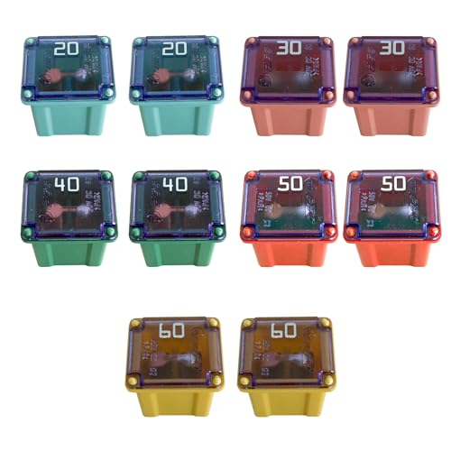 10PCS Car Fuses Assortment Kit, Fuses Automotive Kit, Automotive Low Profile Box Shaped Micro Cartridge Fuse, Car Accessories 20A/30A/40A/50A/60A Mini Fuse Set Fit for Pickup Truck SUV (Low) - color: Box Shaped-Low