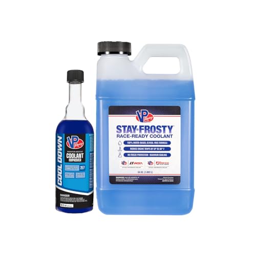 VP Racing 2085 + 2301 - Cool Down Coolant Performance Improver 16oz, and Stay Frosty Race-Ready Coolant 64oz for High-Compression