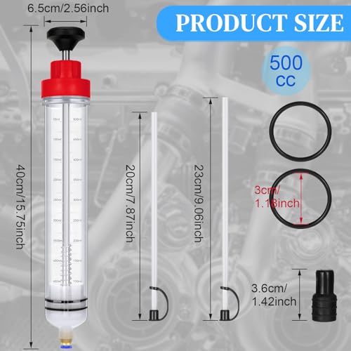 Gisafai 500cc Fluid Extractor Automotive Pump Manual Oil Extractor Pump Syringe for Gasoline Hand Cleaner for Power Steering, Hydraulic Fluid(Red) - color: Red, size: 500cc