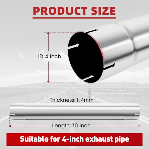 LCGP 4" Muffler Straight Pipe Stainless Steel 30" Long Straight Exhaust Pipe - size: 4 Inch without Clamps