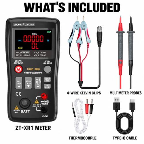 ZOYI ZT-XR1 2-in-1 Digital Multimeter & Battery Internal Resistance Tester, 25000 Counts Auto-Range True RMS, 0 to ±100V 4-Wire Kelvin Sensing for Automotive&Battery Test, Electronic Equipment Repair