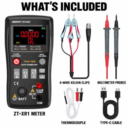 ZOYI ZT-XR1 2-in-1 Digital Multimeter & Battery Internal Resistance Tester, 25000 Counts Auto-Range True RMS, 0 to ±100V 4-Wire Kelvin Sensing for Automotive&Battery Test, Electronic Equipment Repair